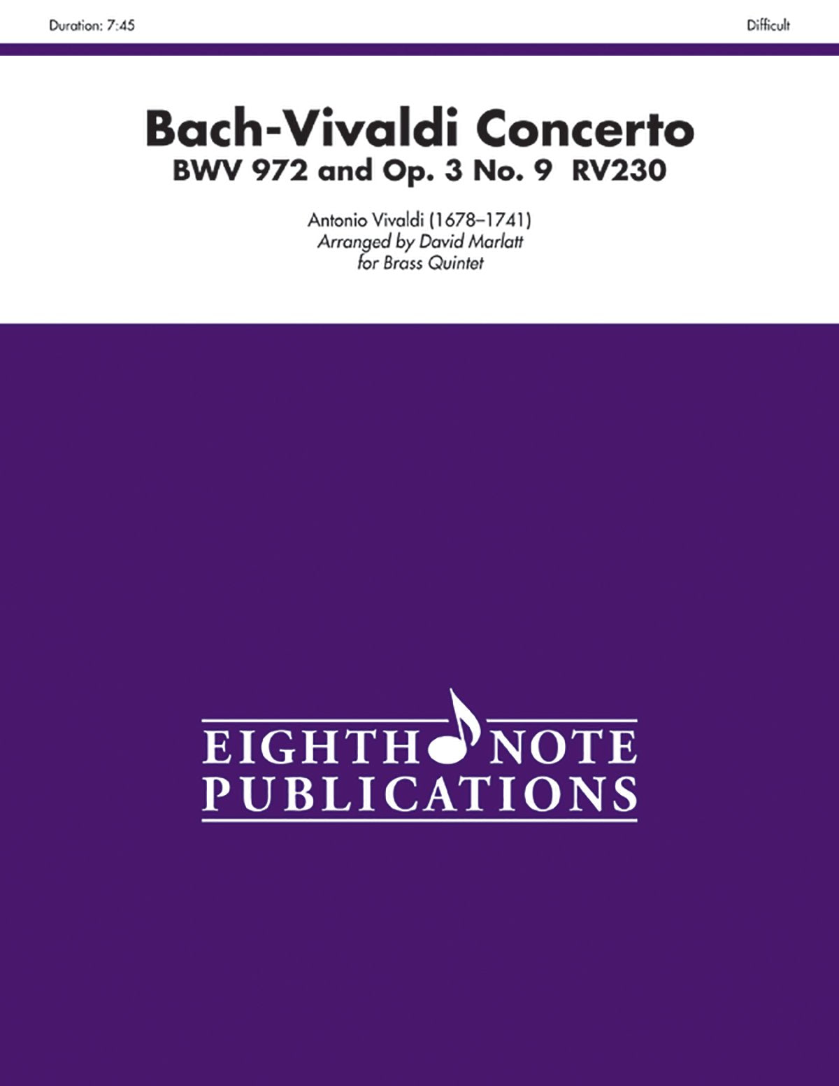 Bachvivaldi Concerto, Bwv 972 And Op. 3, No. 9, Rv230 For Brass Quintet: Score & Parts (Eighth Note Publications),Used
