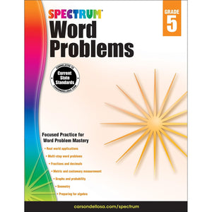 Spectrum Math Word Problems Grade 5 Workbook, Ages 10 to 11, 5th Grade Math Word Problems, Fractions, Decimals, Algebra Prep, Ge,Used