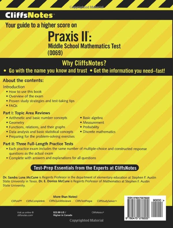 CliffsNotes Praxis II: Middle School Mathematics Test (0069) Test Prep (CliffsNotes (Paperback)),Used