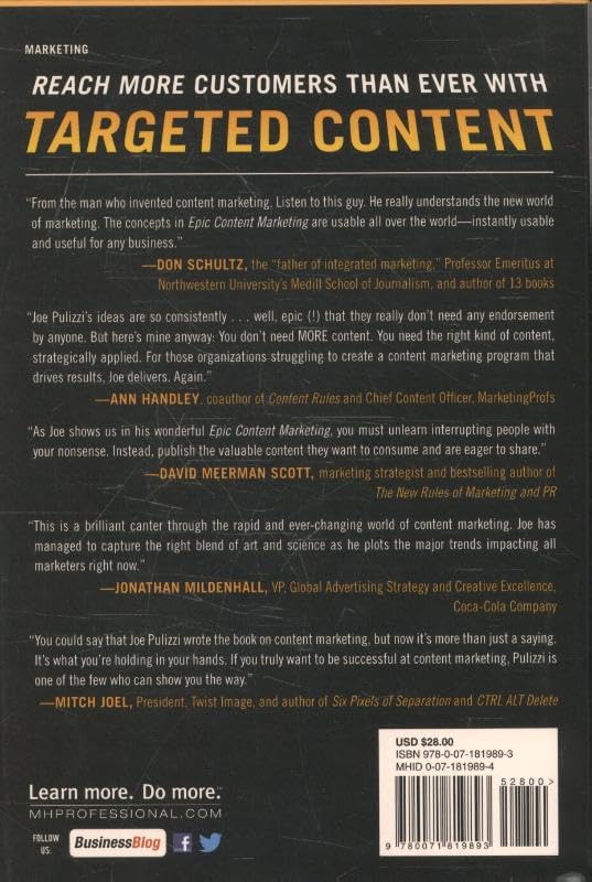 Epic Content Marketing: How to Tell a Different Story, Break through the Clutter, and Win More Customers by Marketing Less,Used