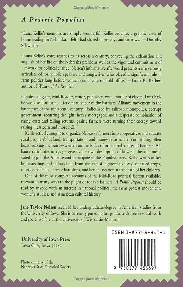 A Prairie Populist: The Memoirs of Luna Kellie (Singular Lives),Used