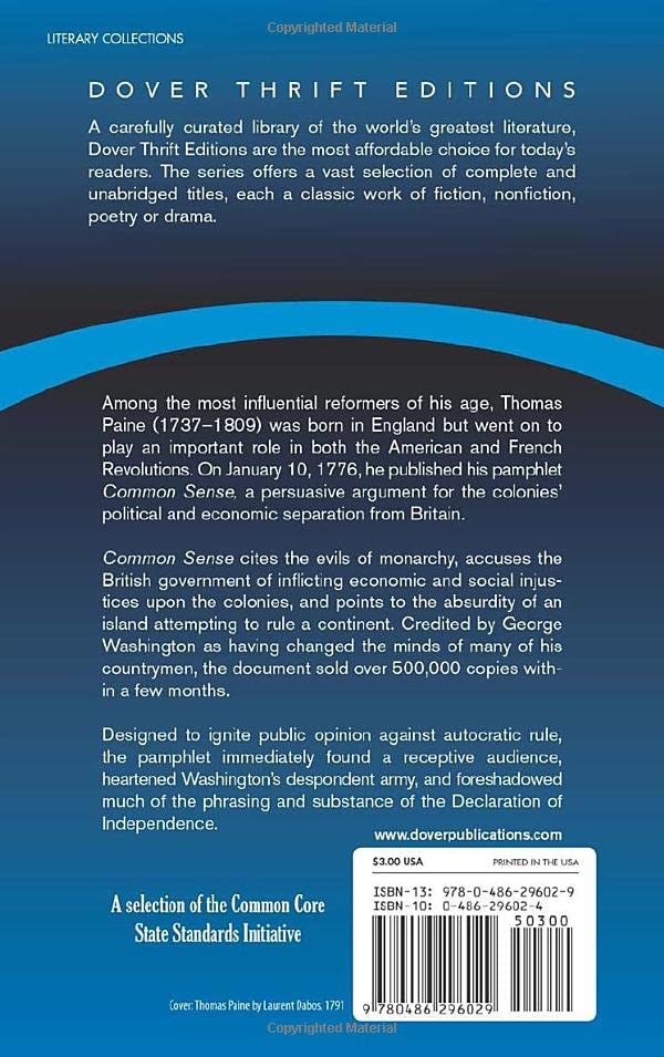 Common Sense (Dover Thrift Editions) (Dover Thrift Editions: Political Science),New