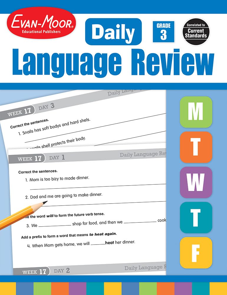 EvanMoor Daily Language Review, Grade 3 Actvities Homeschooling & Classroom Resource Workbook, Reproducible Worksheets, Teacher,Used