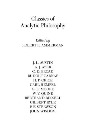 Classics Of Analytic Philosophy (Hackett Classics),New