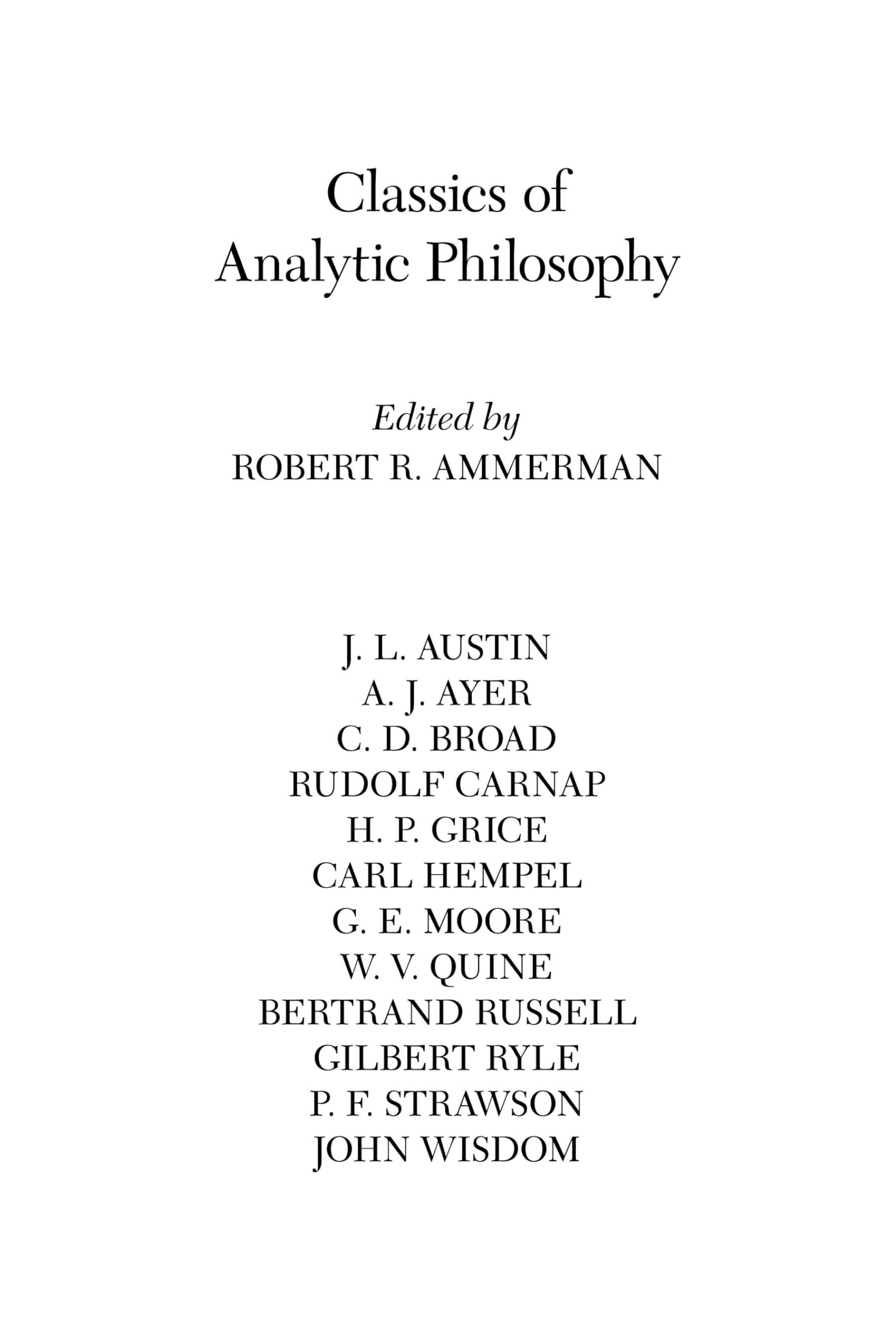 Classics of Analytic Philosophy (Hackett Classics),Used