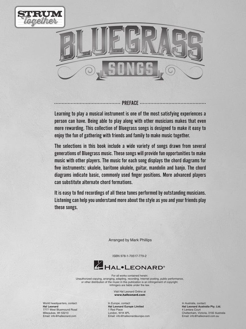 Bluegrass Songs  Strum Together: Songbook for any combination of standard ukulele, baritone ukulele, guitar, mandolin, and banj,Used