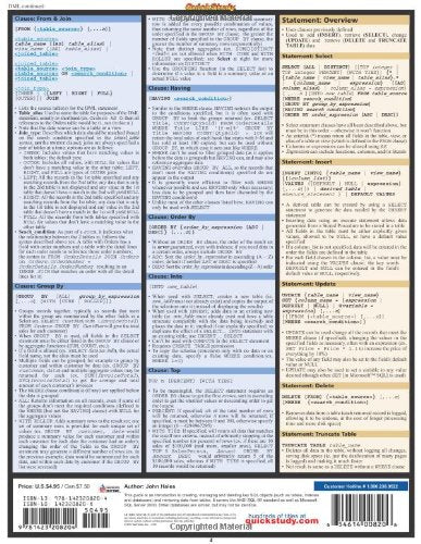 SQL Guide Laminated Reference Guide (QuickStudy SQL),Used