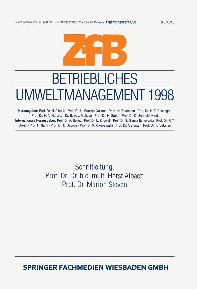 Betriebliches Umweltmanagement 1998 (Zfb Special Issue, 1) (German Edition),Used