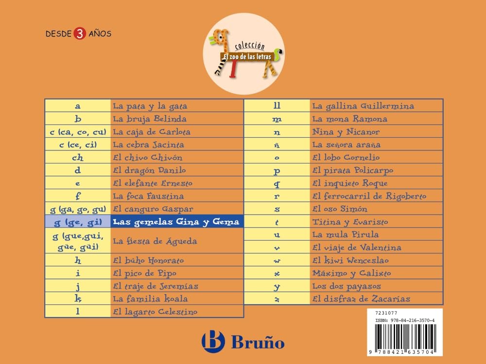 Las gemelas Gina y Gema: Juega con la g (ge, gi) (El zoo de las letras / The Zoo of letters) (Spanish Edition),Used