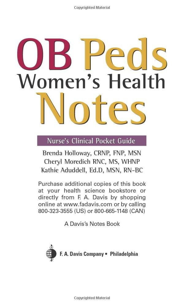 Ob Peds Women'S Health Notes: Nurse'S Clinical Pocket Guide,New