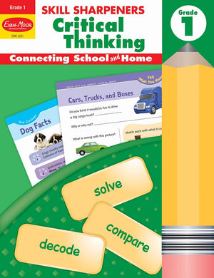 EvanMoor Skill Sharpeners Critical Thinking, Grade 1 Workbook, Problem Solving Skills, Fun Activities, HigherOrder, OpenEnded,Used