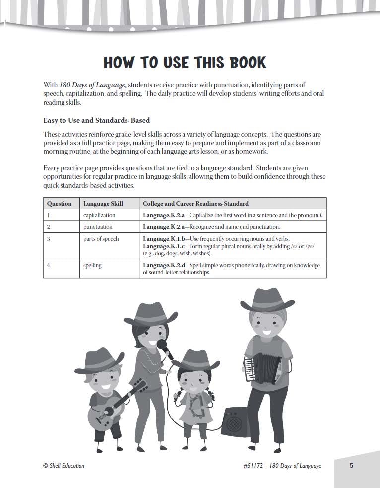 Shell Education 180 Days of Language for Kindergarten (180 Days of Practice),New