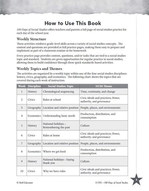 180 Days of Social Studies: Grade K  Daily Social Studies Workbook for Classroom and Home, Cool and Fun Civics Practice, Kinder,Used