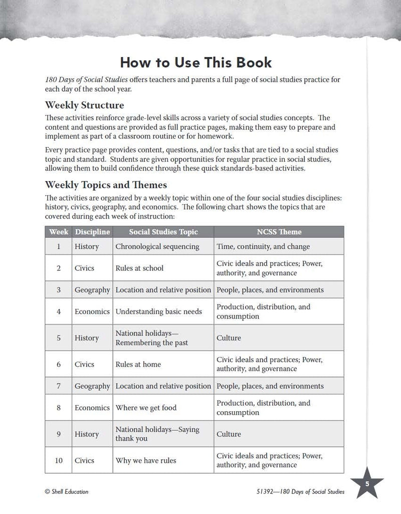 180 Days of Social Studies: Grade K  Daily Social Studies Workbook for Classroom and Home, Cool and Fun Civics Practice, Kinder,Used