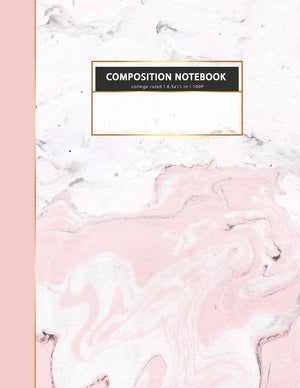 COMPOSITION NOTEBOOK College ruled l 8.5x11 in l 100 P: White MARBLE pink gold women notes book (composition notebook for women),New