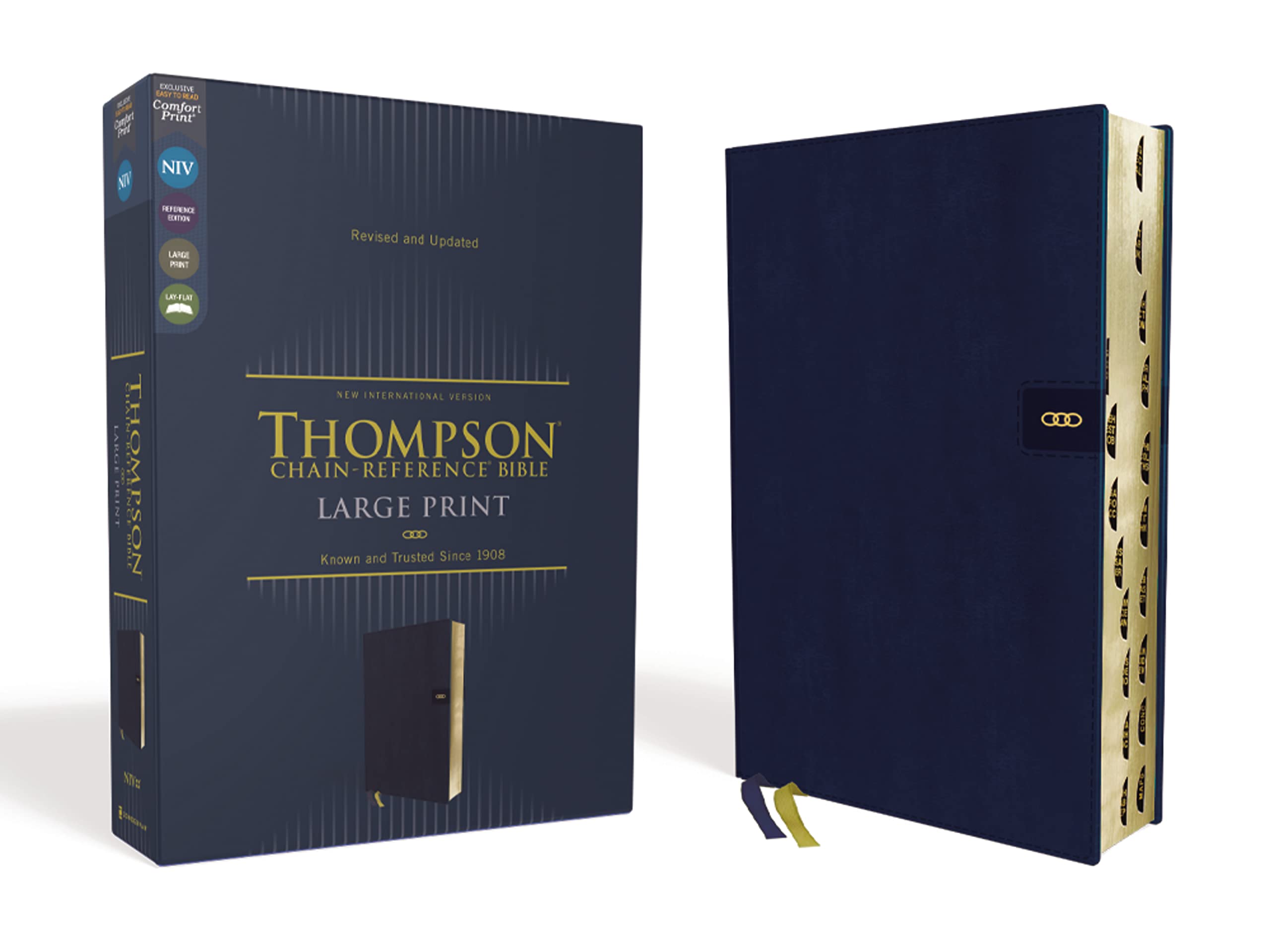 NIV, Thompson ChainReference Bible, Large Print, Leathersoft, Navy, Thumb Indexed, Red Letter, Comfort Print