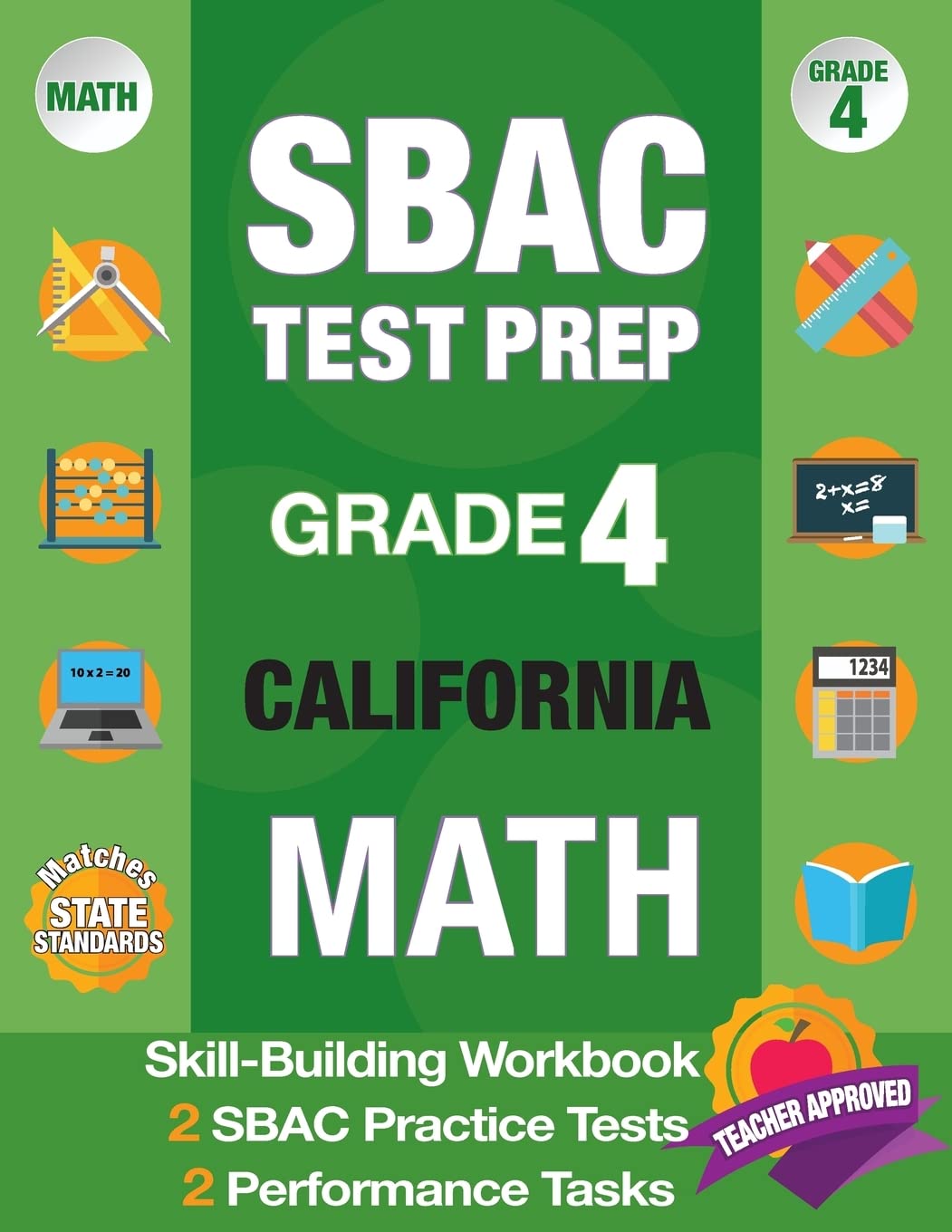 SBAC Test Prep Grade 4 California Math: Smarter Balanced Practice Tests California, Grade 4 Math Common Core California, CAASPP ,Used