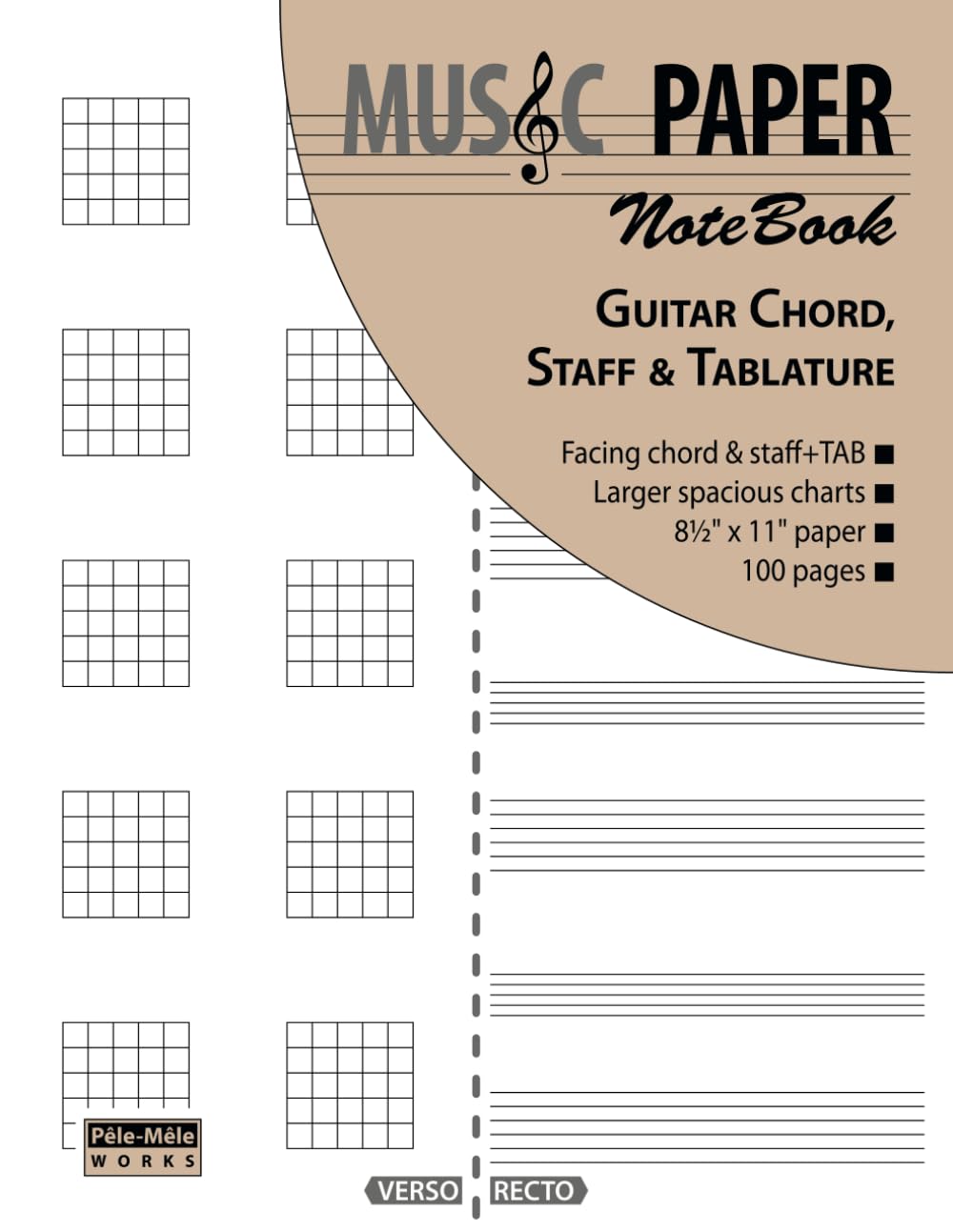 MUSIC PAPER NoteBook  Guitar Chord, Staff & Tablature,Used