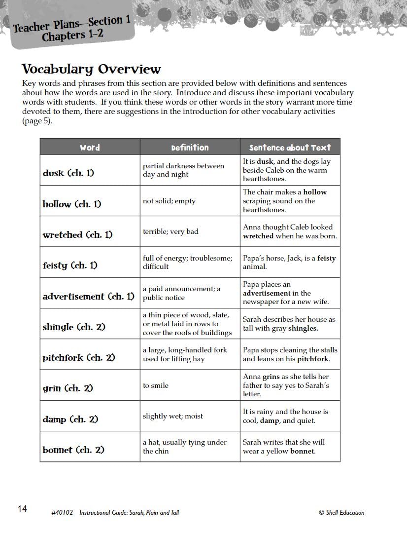 Sarah, Plain and Tall: An Instructional Guide for Literature  Novel Study Guide for Elementary School Literature with Close Rea,Used