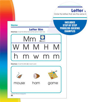 Spectrum Kindergarten Phonics Workbook, Activity Book Ages 46 Covering Alphabet Letter Recognition, Vowels, Sight Words, and Mo,New
