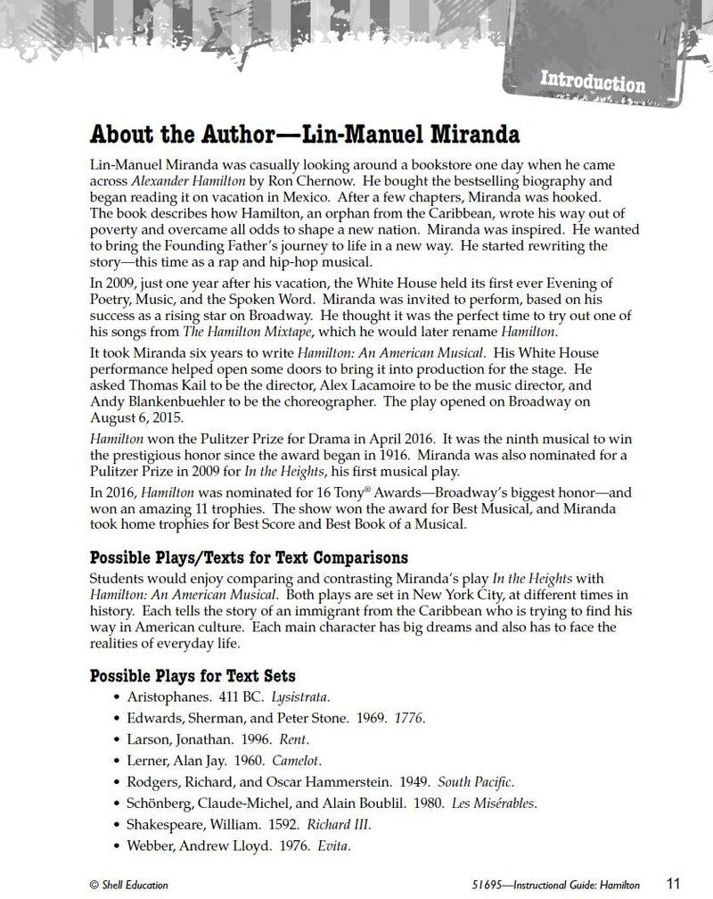 Hamilton: An American Musical  An Instructional Guide for Literature  Novel Study Guide for 6th12th Grade Literature with Clo,Used