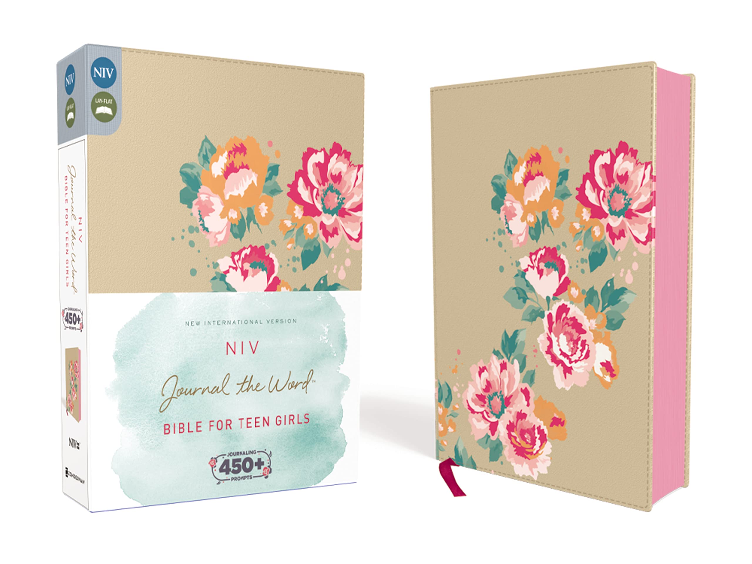 Niv, Journal The Word Bible For Teen Girls, Leathersoft Over Board, Gold/Floral, Red Letter: Includes Over 450 Journaling Prompt