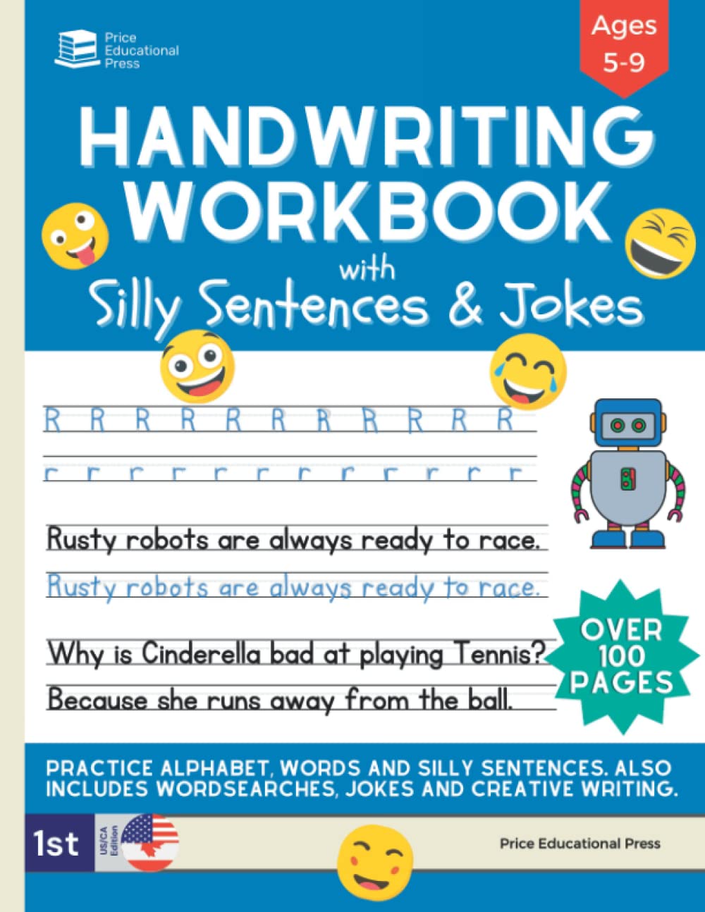 Handwriting Practice Book for Kids Ages 59: Penmanship workbook with Silly Sentences, Jokes & Riddles, Sight Words, and Creativ,Used