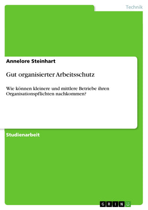 Gut Organisierter Arbeitsschutz: Wie Knnen Kleinere Und Mittlere Betriebe Ihren Organisationspflichten Nachkommen? (German Editi,Used