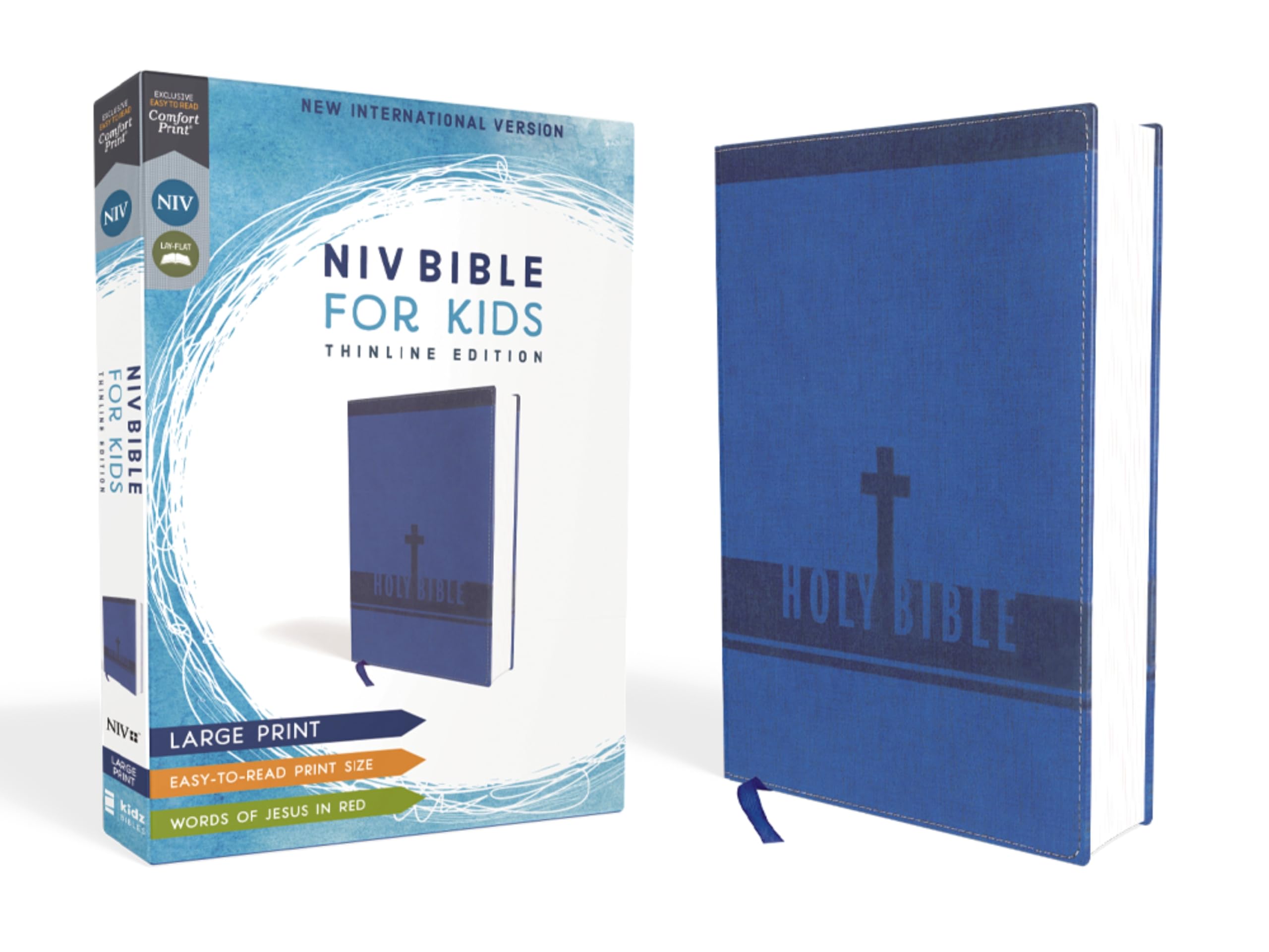 Niv, Bible For Kids, Large Print, Leathersoft, Blue, Red Letter, Comfort Print: Thinline Edition
