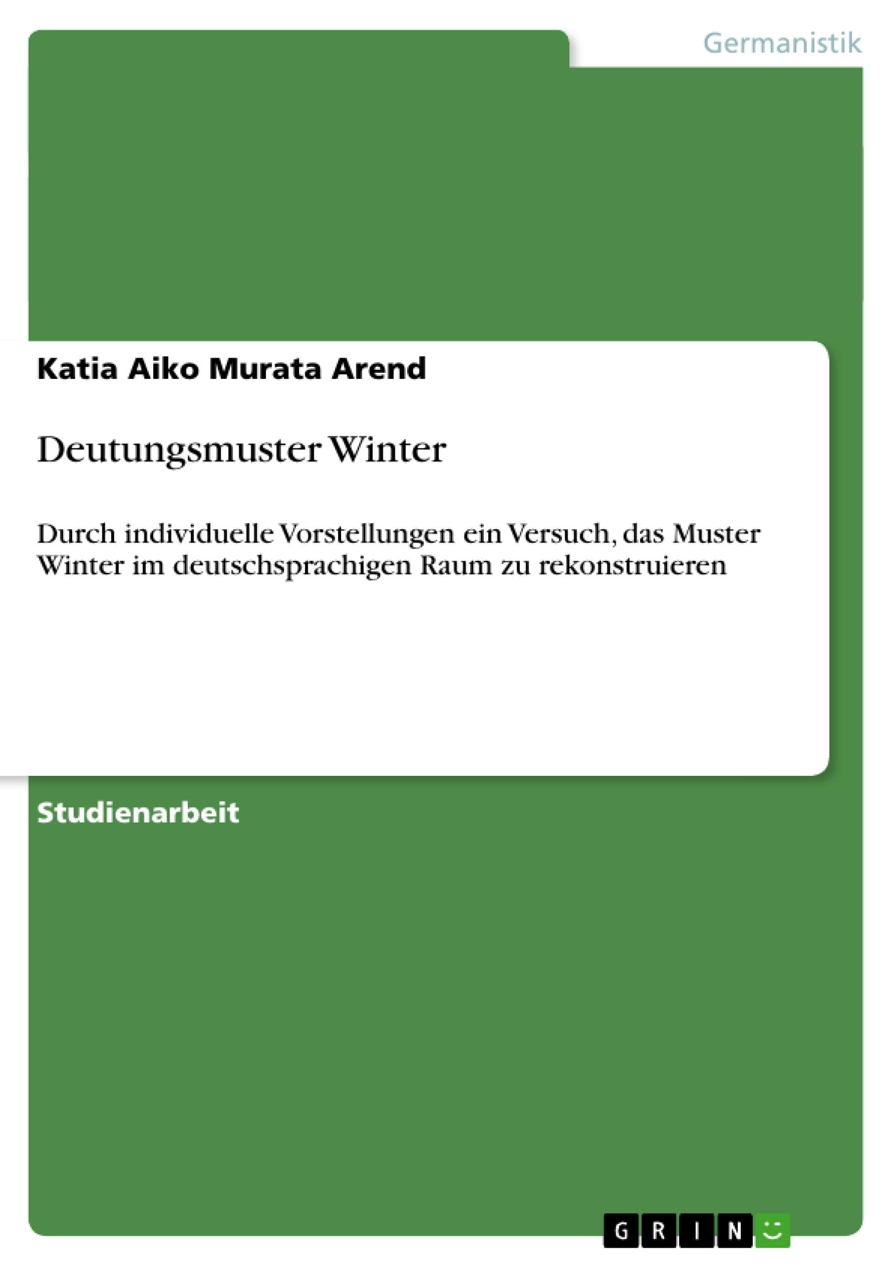 Deutungsmuster Winter: Durch individuelle Vorstellungen ein Versuch, das Muster Winter im deutschsprachigen Raum zu rekonstruier,Used