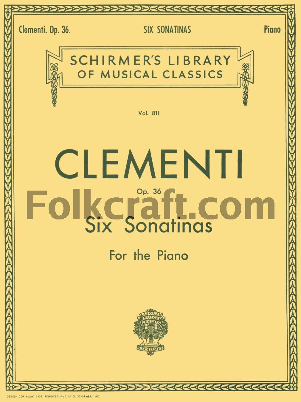 Clementi: Six Sonatinas For The Piano, Op. 36 (Schirmer'S Library Of Musical Classics, Vol. 811),Used