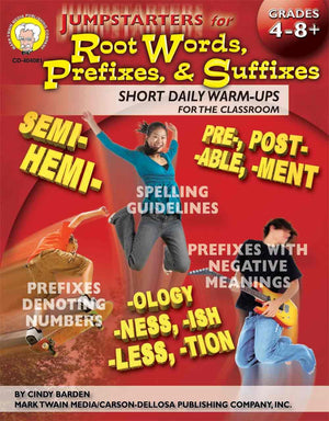 Mark Twain  Jumpstarters for Root Words, Prefixes, and Suffixes, Grades 4  8,New