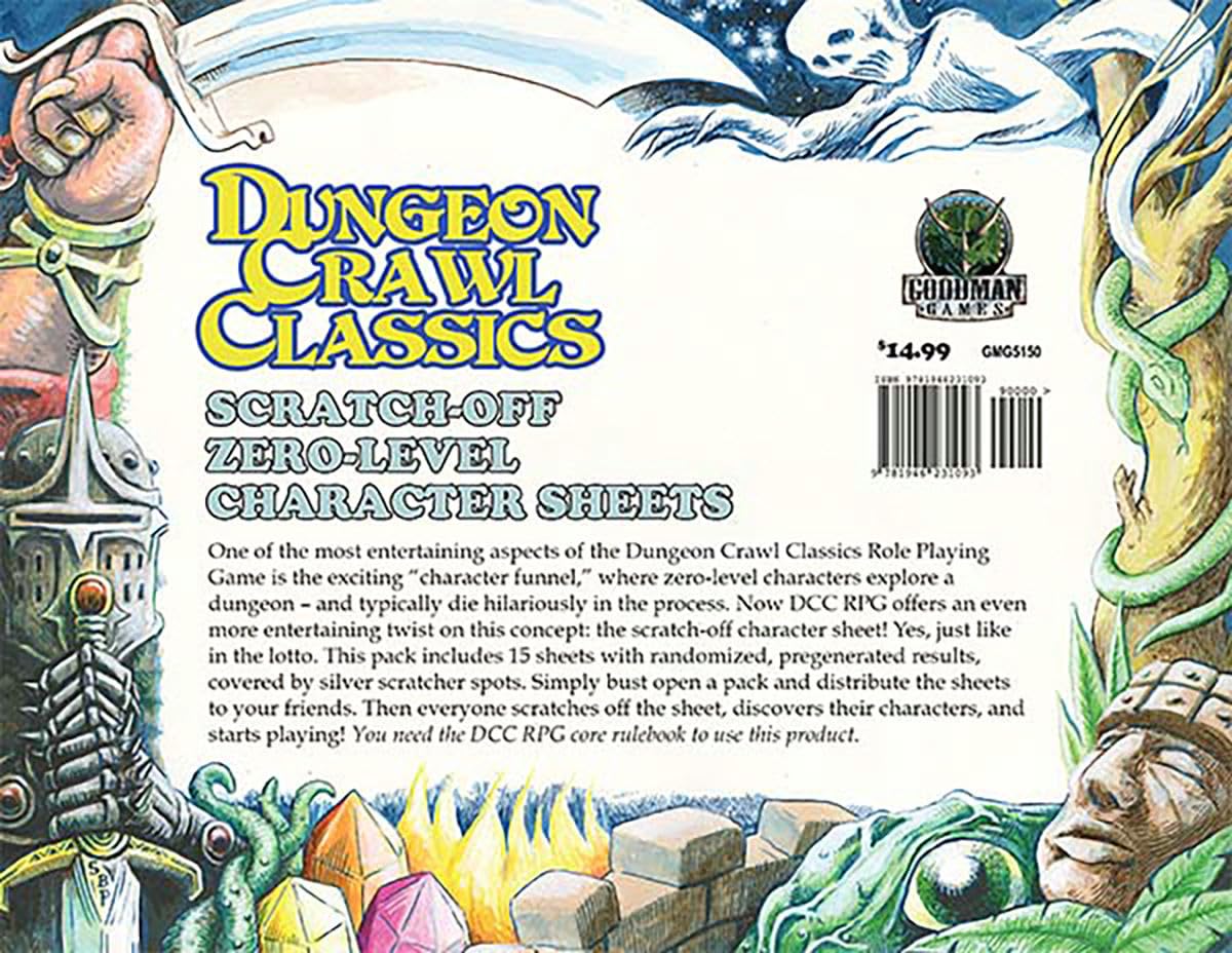 DCC RPG 0Level Scratch Off Character Sheets,Used