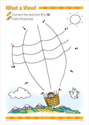 School Zone  Connect The Dots Workbook  32 Pages, Ages 3 To 5, Preschool, Kindergarten, Dottodots, Counting, Number Puzzles,,Used