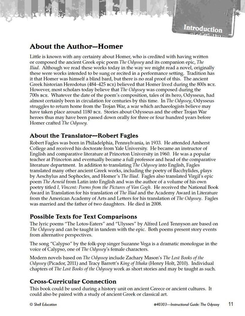 The Odyssey: An Instructional Guide for Literature  Novel Study Guide for High School Literature with Close Reading and Writing,Used