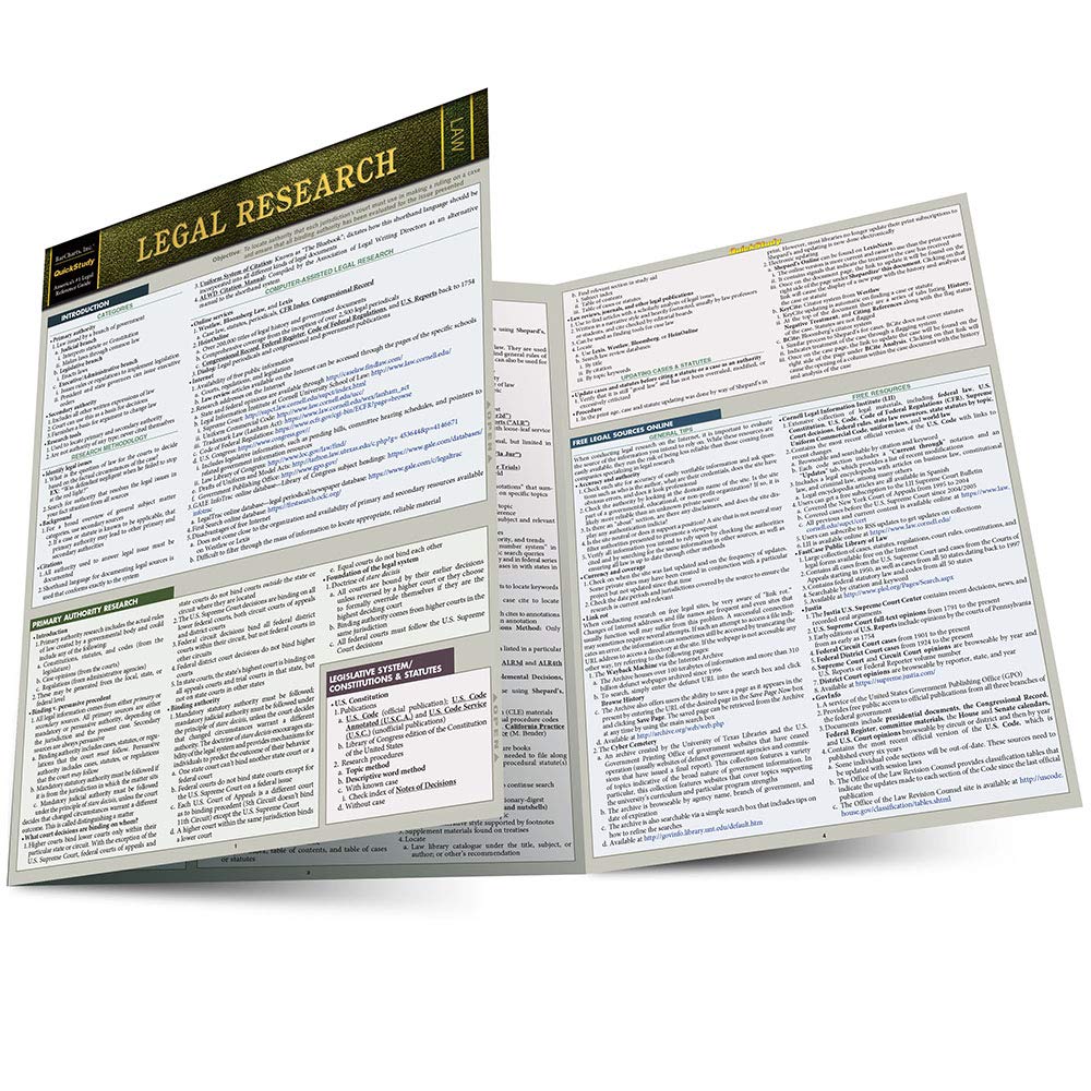 Legal Research: a QuickStudy Laminated Law Reference,Used