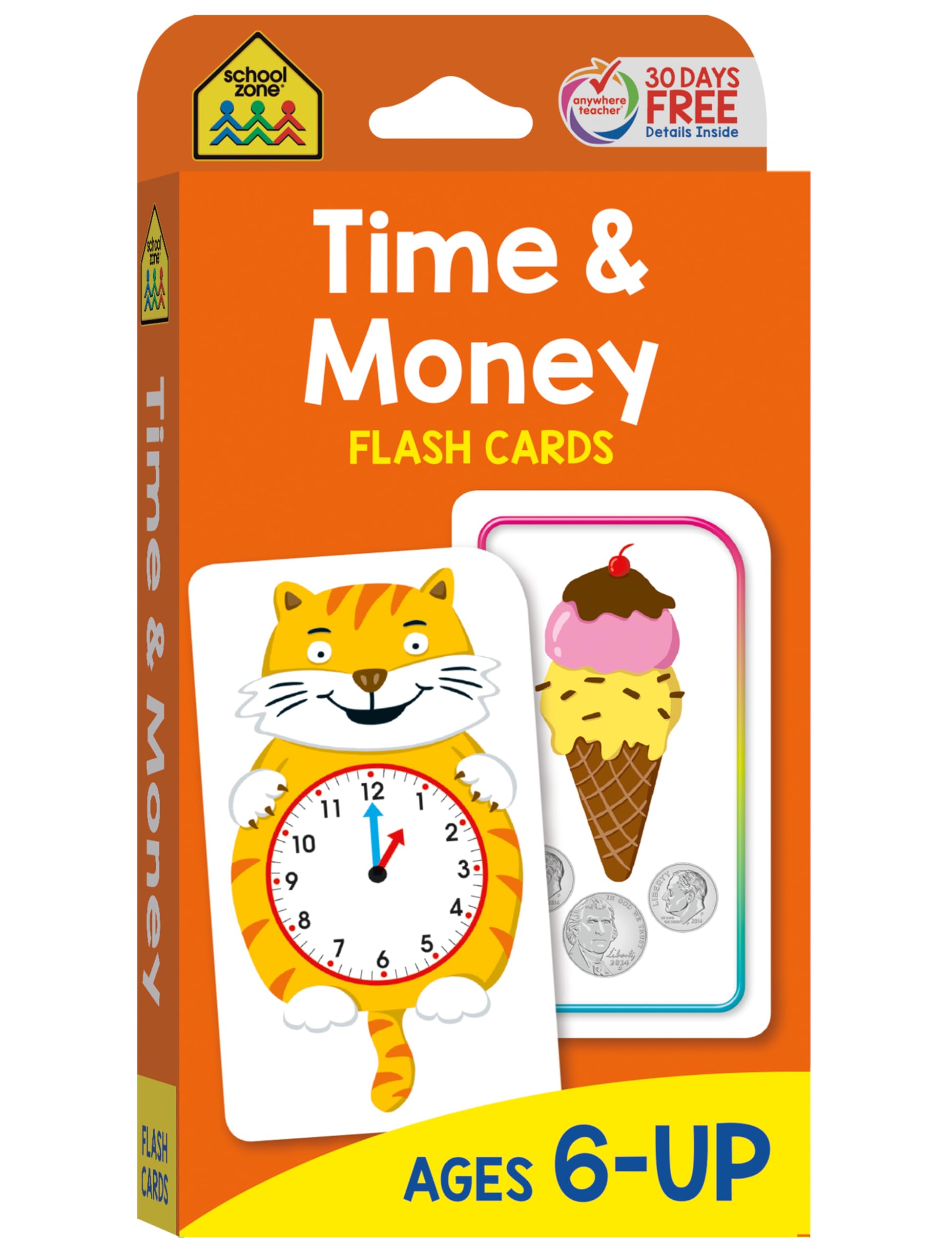 School Zone  Time & Money Flash Cards  Ages 6 and Up, 1st Grade, 2nd Grade, Telling Time, Reading Clocks, Counting Coins, Coin,Used
