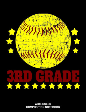 3rd Grade Wide Ruled Composition Notebook: Softball Player Back to School Elementary Workbook,Used