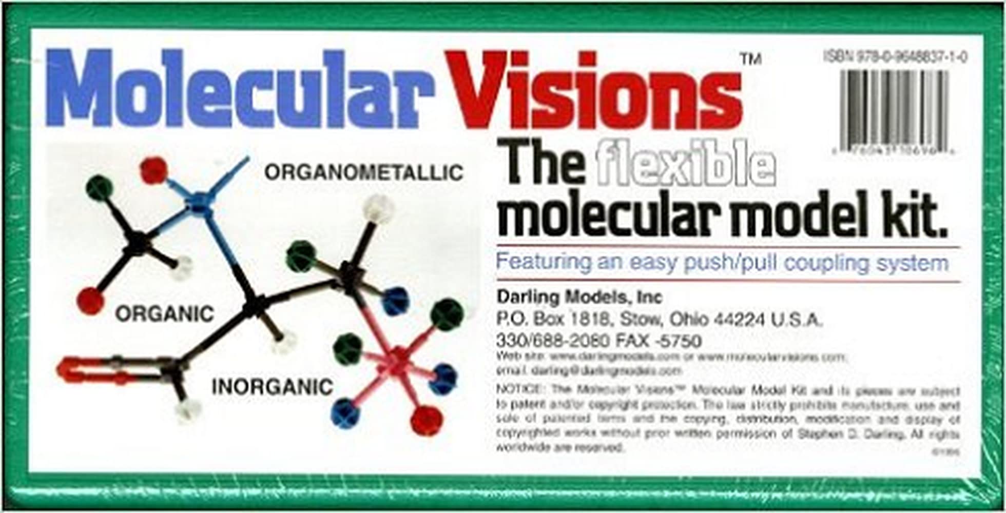 Molecular Visions (Organic, Inorganic, Organometallic) Molecular Model Kit #1 By Darling Models To Accompany Organic Chemistry,New