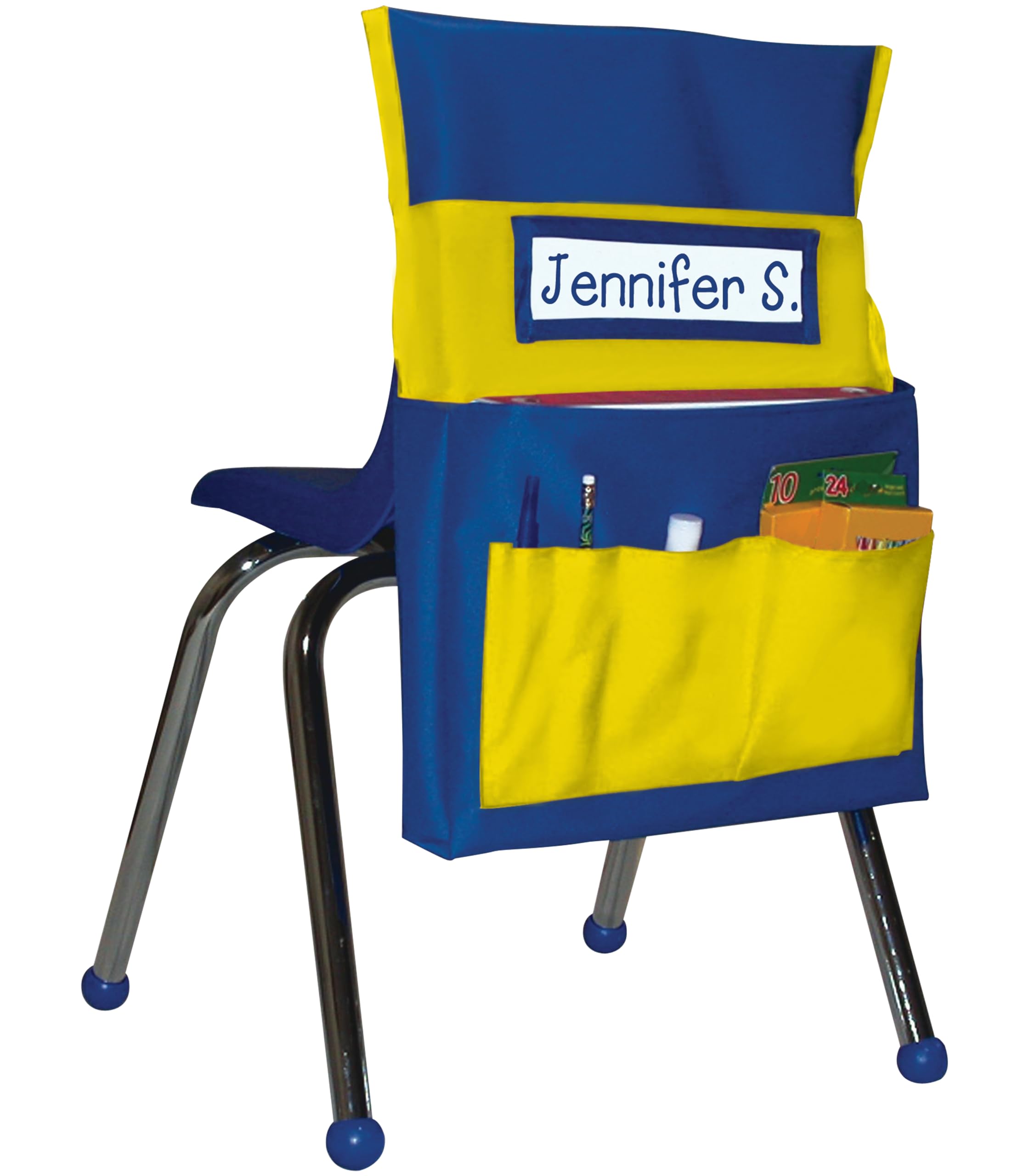 Carson Dellosa 15 W X 19 H Canvas Blue And Yellow Chairback Buddy Pocket Chart, Classroom Chair Organizer, Classroom Chair Sto