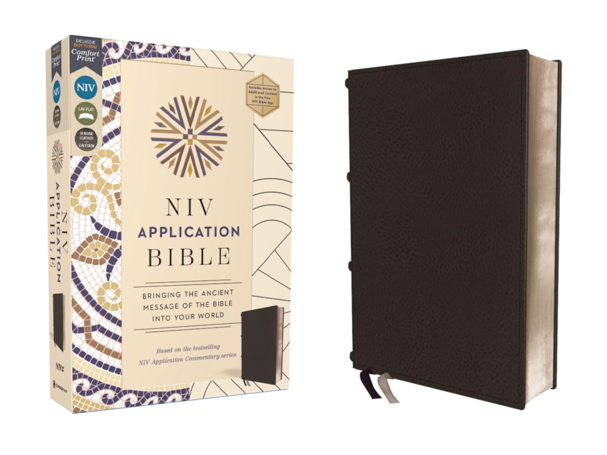Niv Application Bible, Genuine Leather, Calfskin, Black, Red Letter, Comfort Print: Bringing The Ancient Message Of The Bible In