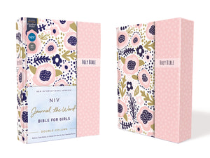 NIV, Journal the Word Bible for Girls, DoubleColumn, Hardcover, Pink, Magnetic Closure, Red Letter, Comfort Print: Reflect, Tak,New