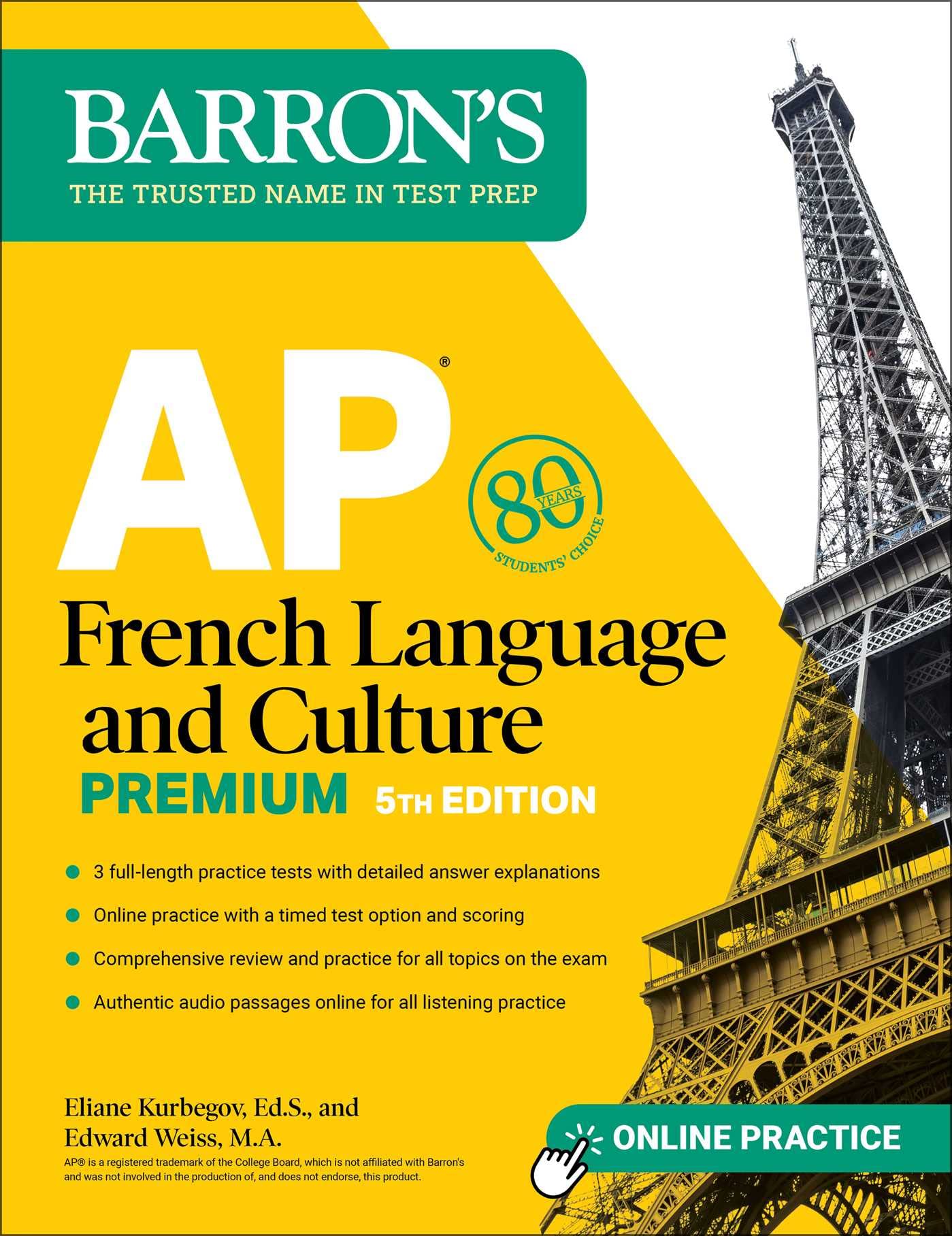 Ap French Language And Culture Premium, Fifth Edition: 3 Practice Tests + Comprehensive Review + Online Audio And Practice (Barr,Used