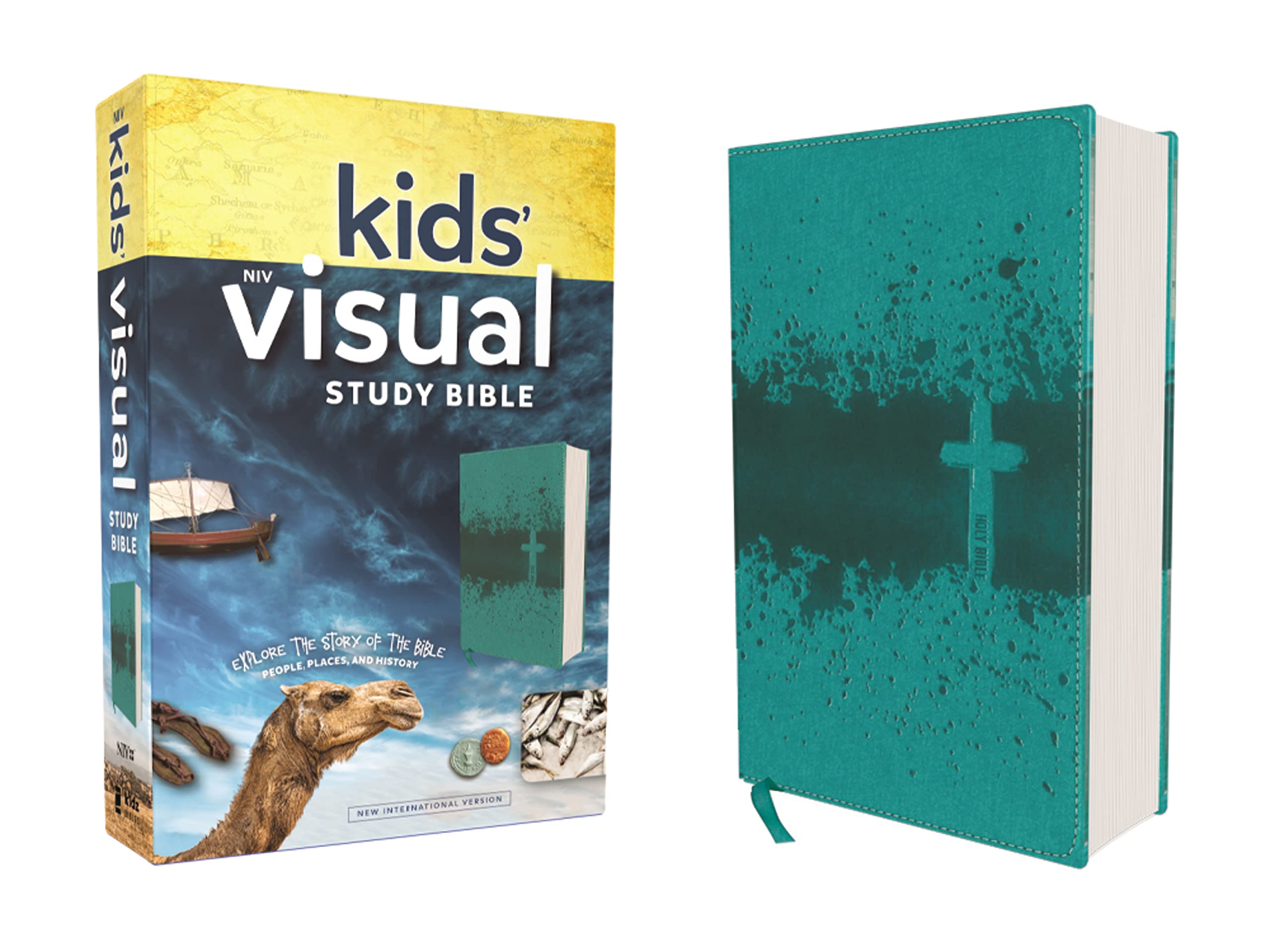 Niv, Kids' Visual Study Bible, Leathersoft, Teal, Full Color Interior: Explore The Story Of The Biblepeople, Places, And Hist