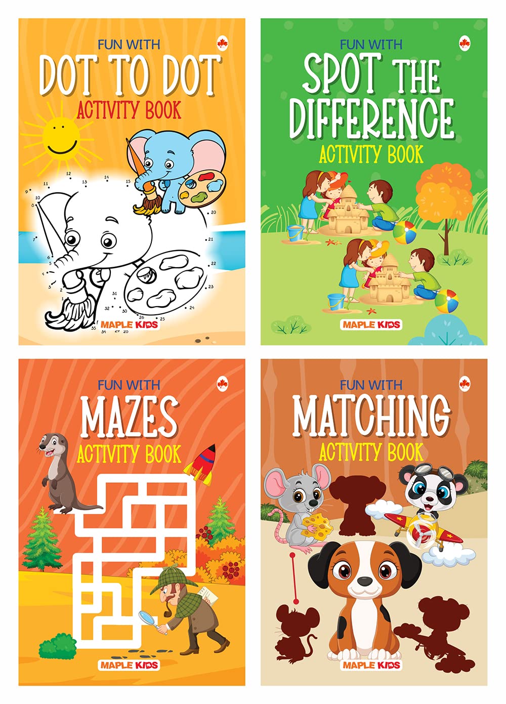 Brain Boosting Activity Book Set (Set Of 4 Books) - Mazes, Dot To Dot, Spot The Difference And Matching - Fun Early Learning Activity Books For Kids - 3 Years To 6 Years Old Children - Lkg