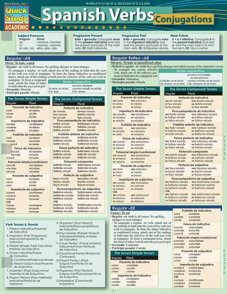 Spanish Verbs: Conjugations Quickstudy Laminated Reference Guide (Quickstudy Academic) (Spanish Edition)