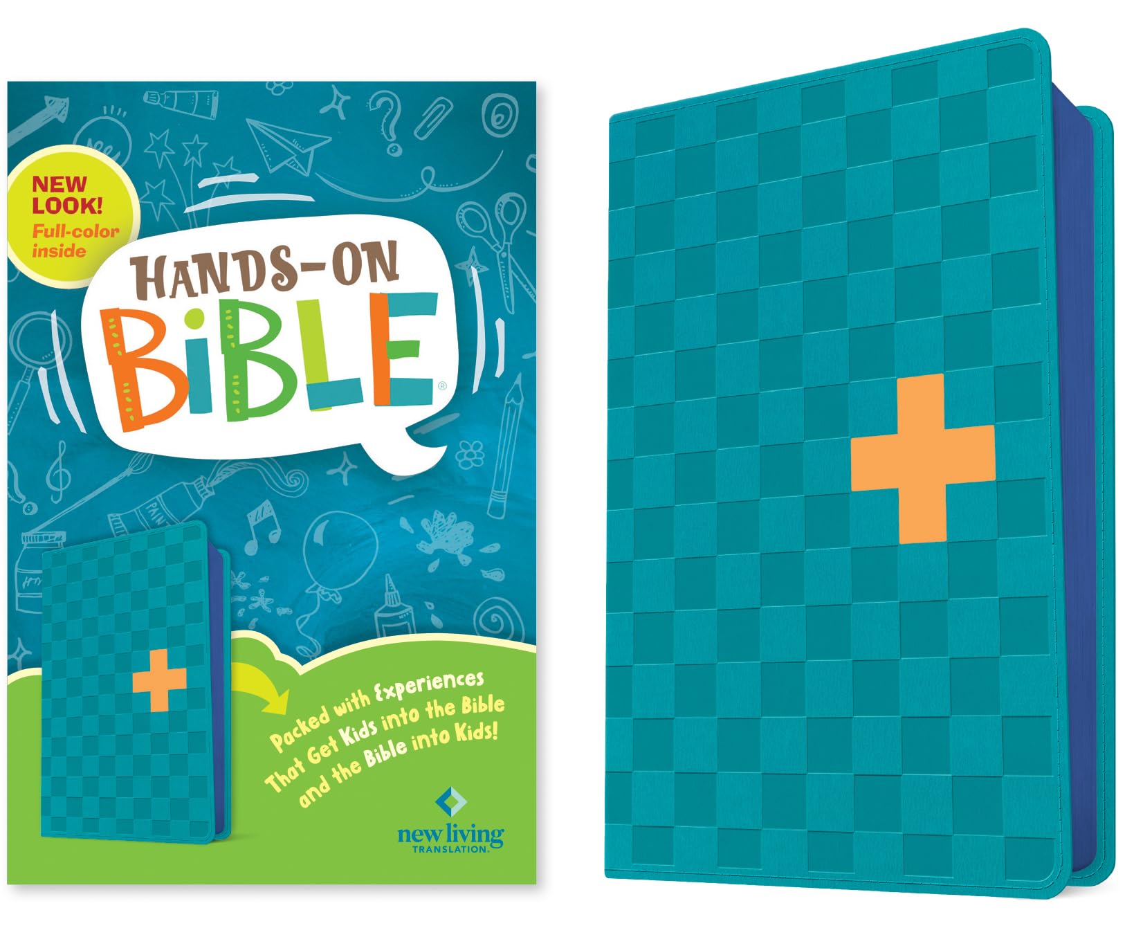 NLT HandsOn Bible for Kids, 3rd Edition (Blue Check Cross LeatherLike): FullColor, Family Activities, Amazing Facts, Charts, a,New