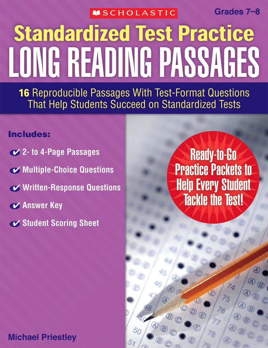 Standardized Test Practice: Long Reading Passages: Grades 78: 16 Reproducible Passages With TestFormat Questions That Help Stu,Used