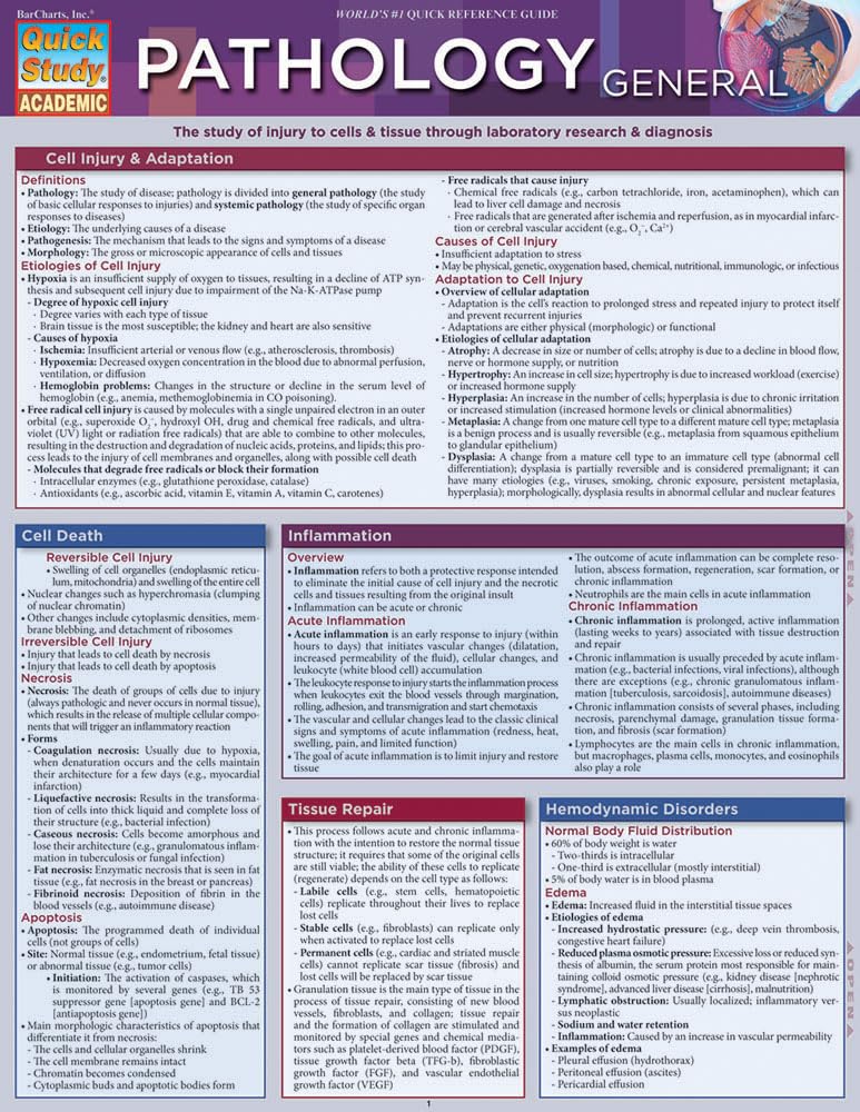 Pathology: General (Quick Study Academic),Used