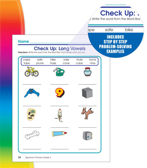 Spectrum Grade 2 Phonics Workbook, Sight Words Vocabulary, Vowels, Blends, Spelling, Grammar, and More, Language Arts Classroom ,Used